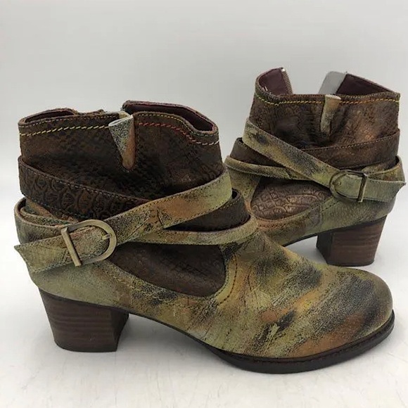 L’Artiste Shazzam Luxurious Green/Brown Leather Ankle Boots Shoes **Sz 41/9.5** - Picture 6 of 10